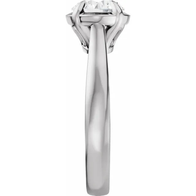 Oval Cut Lab Grown Diamond Bezel Set Engagement Ring with Claw Prongs