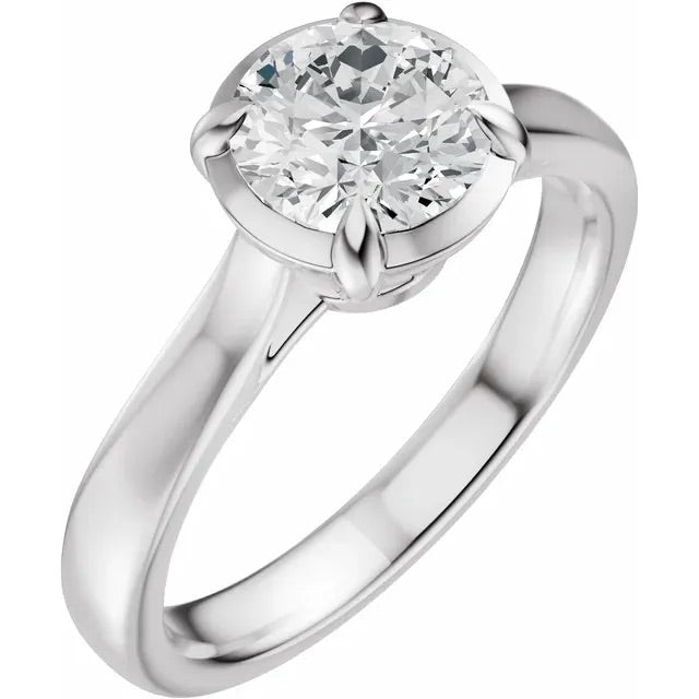 Round Cut Lab Grown Diamond Bezel Set Engagement Ring with Claw Prongs