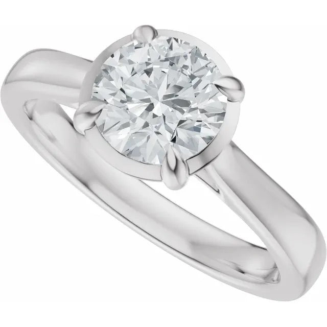 Round Cut Lab Grown Diamond Bezel Set Engagement Ring with Claw Prongs