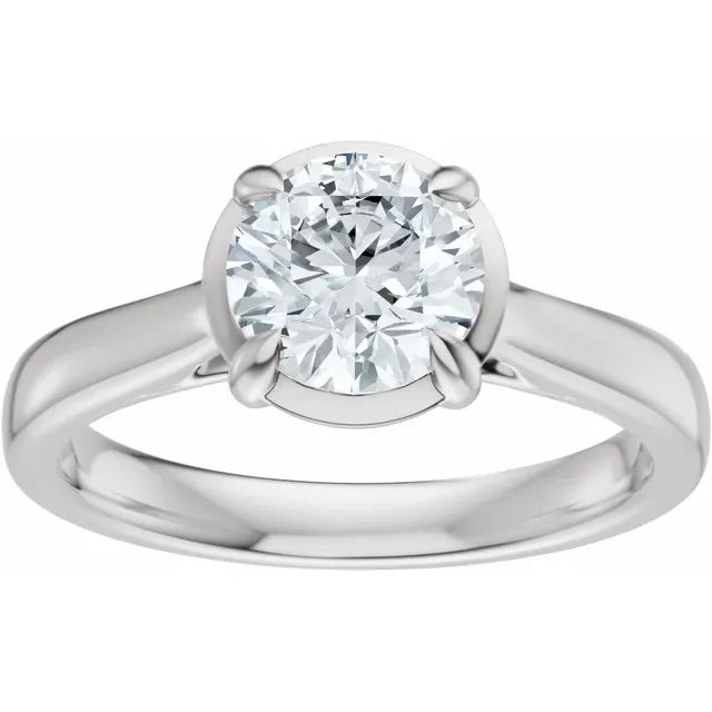 Round Cut Lab Grown Diamond Bezel Set Engagement Ring with Claw Prongs