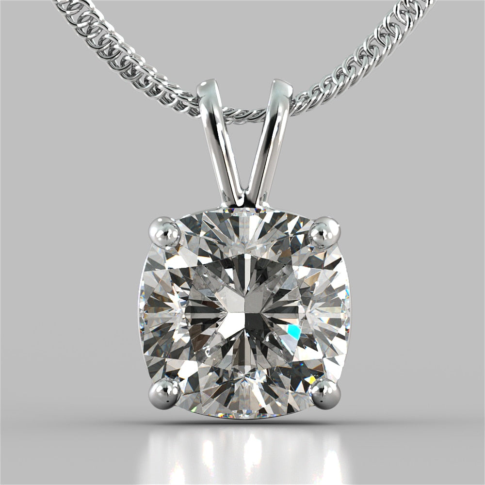Lab grown Diamond Cushion Cut Solitaire Pendant With Diamond Cut Cable Chain