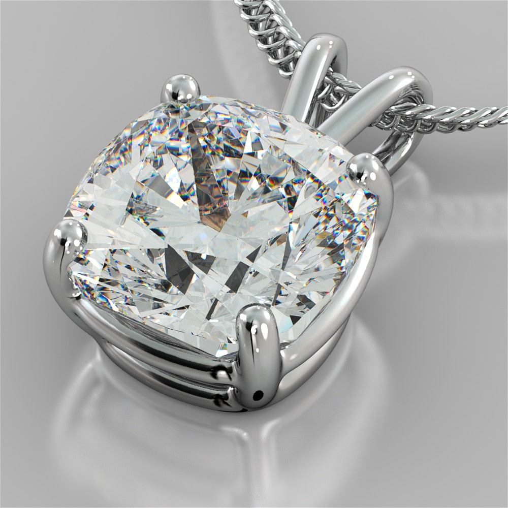 Cushion Cut Solitaire Pendant With Diamond Cut Cable Chain