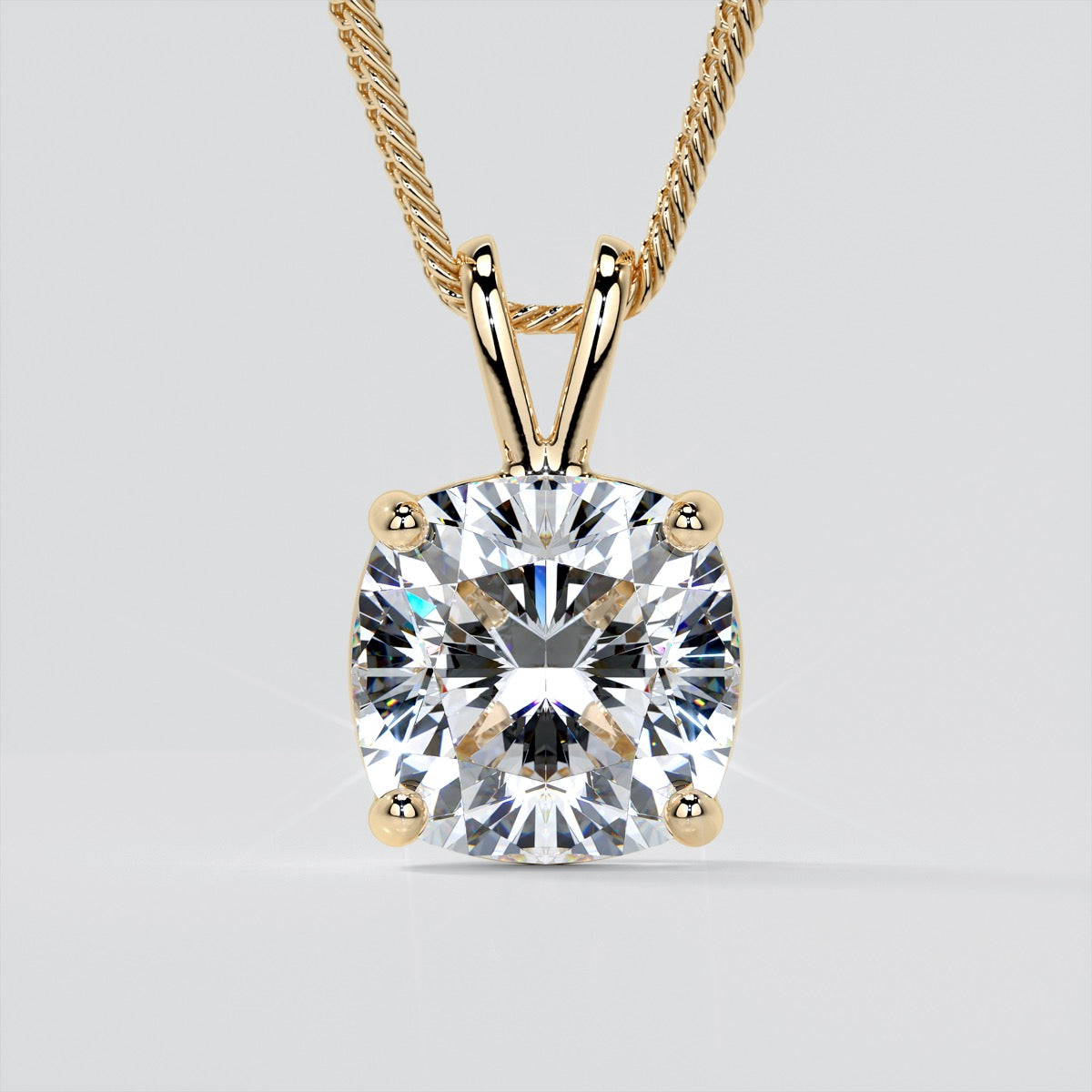 Lab grown Diamond Cushion Cut Solitaire Pendant With Diamond Cut Cable Chain