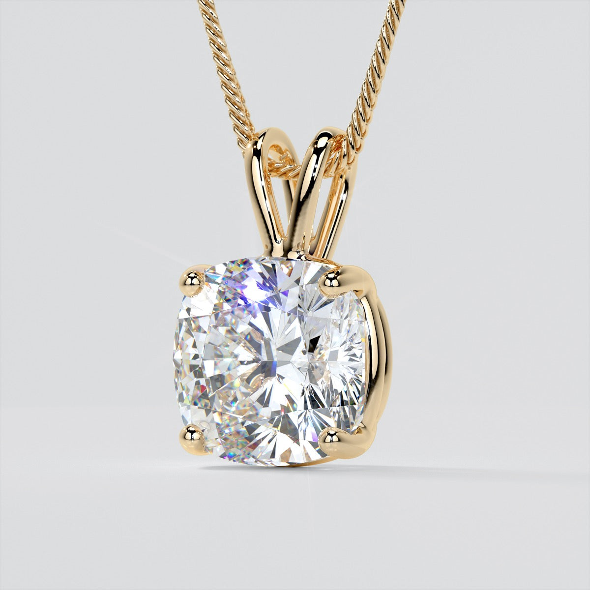 Lab grown Diamond Cushion Cut Solitaire Pendant With Diamond Cut Cable Chain