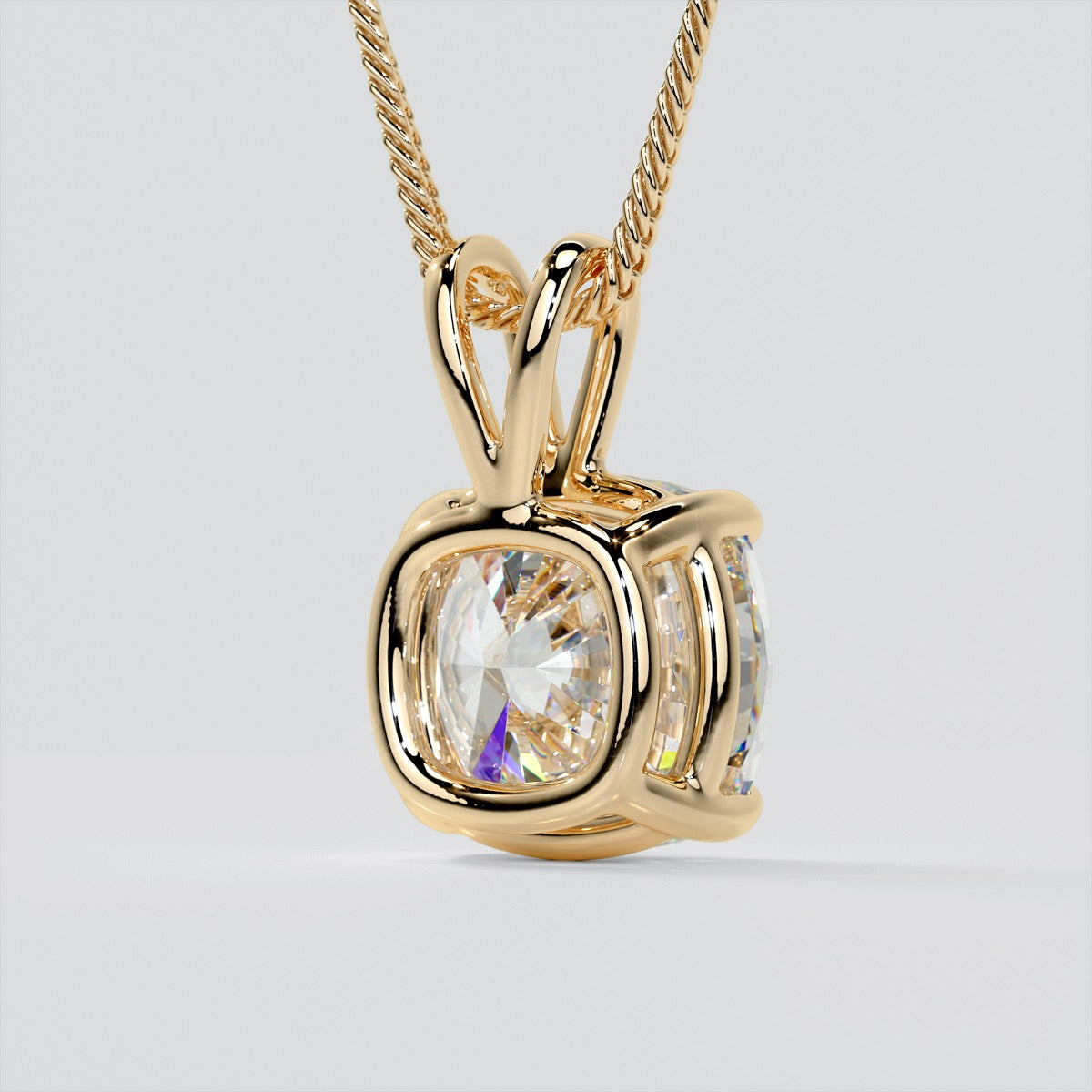 Lab grown Diamond Cushion Cut Solitaire Pendant With Diamond Cut Cable Chain