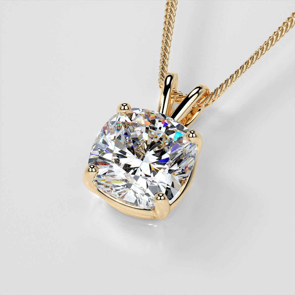 Cushion Cut Solitaire Pendant With Diamond Cut Cable Chain
