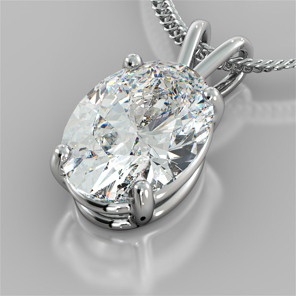Lab Grown Diamond Oval Cut Solitaire Pendant With Diamond Cut Cable Chain