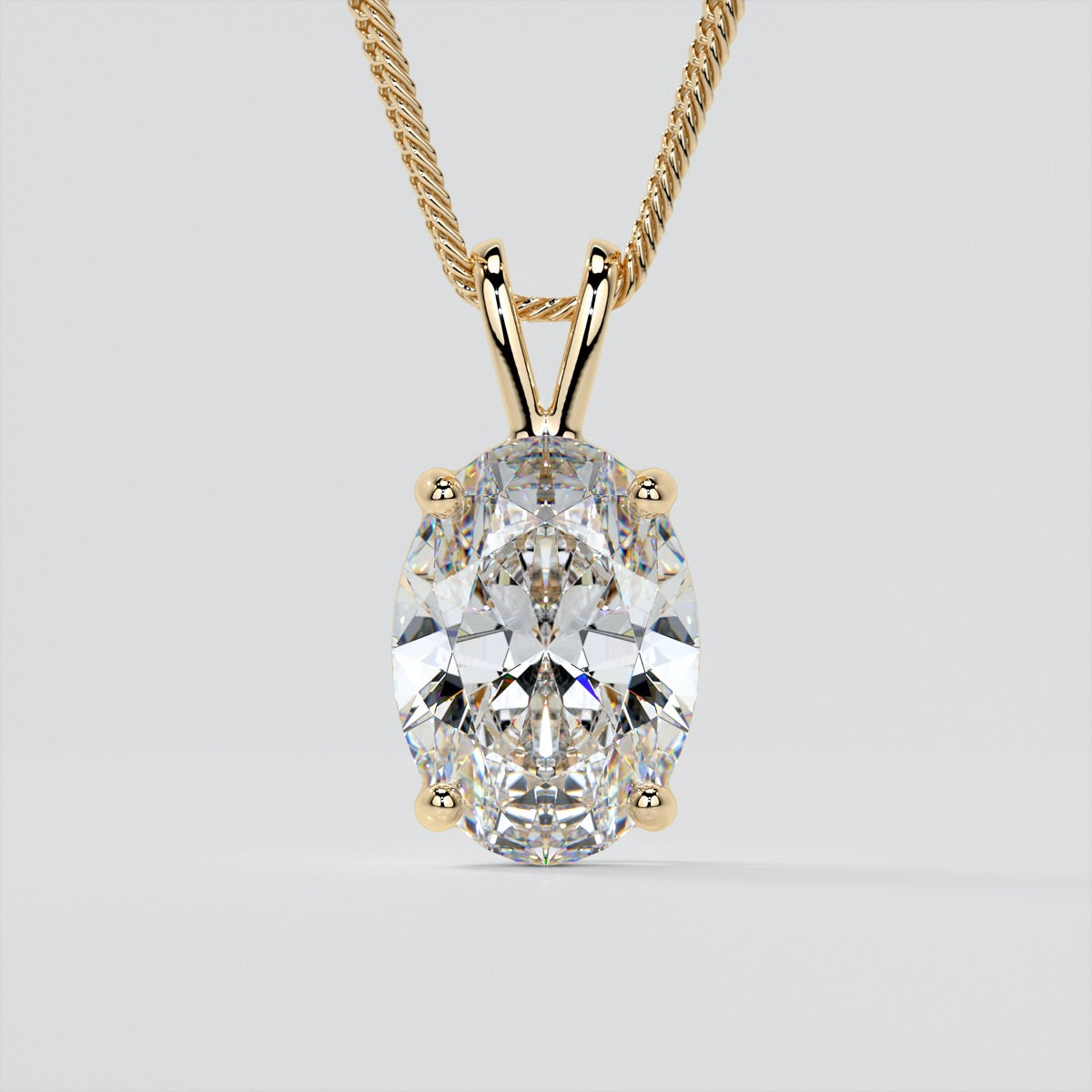 Oval Cut Solitaire Pendant With Diamond Cut Cable Chain