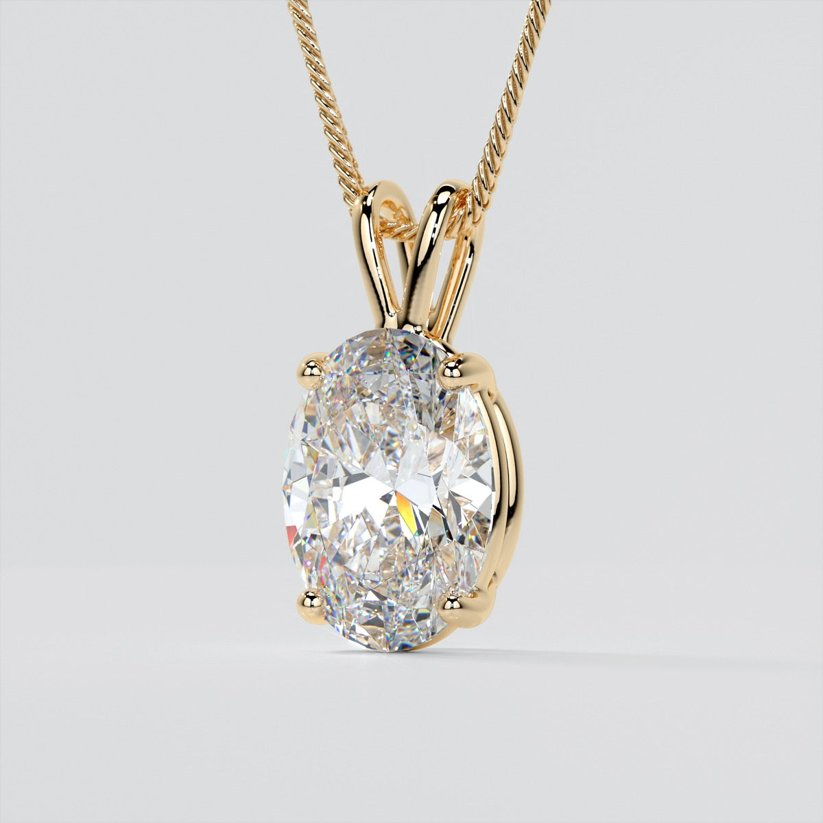 Lab Grown Diamond Oval Cut Solitaire Pendant With Diamond Cut Cable Chain