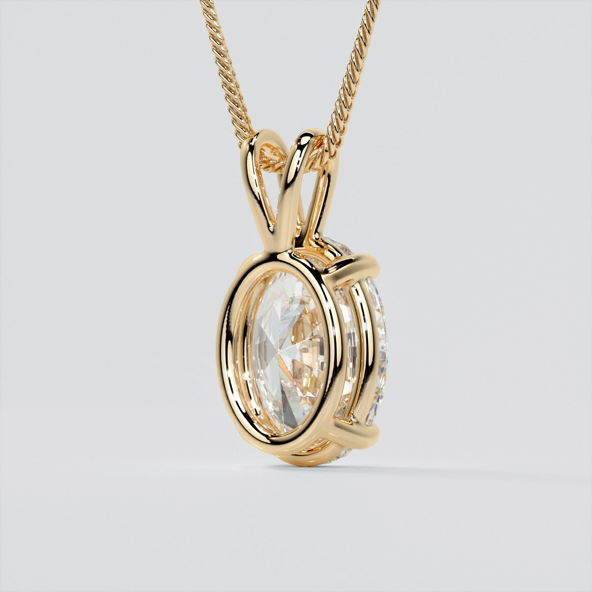 Lab Grown Diamond Oval Cut Solitaire Pendant With Diamond Cut Cable Chain