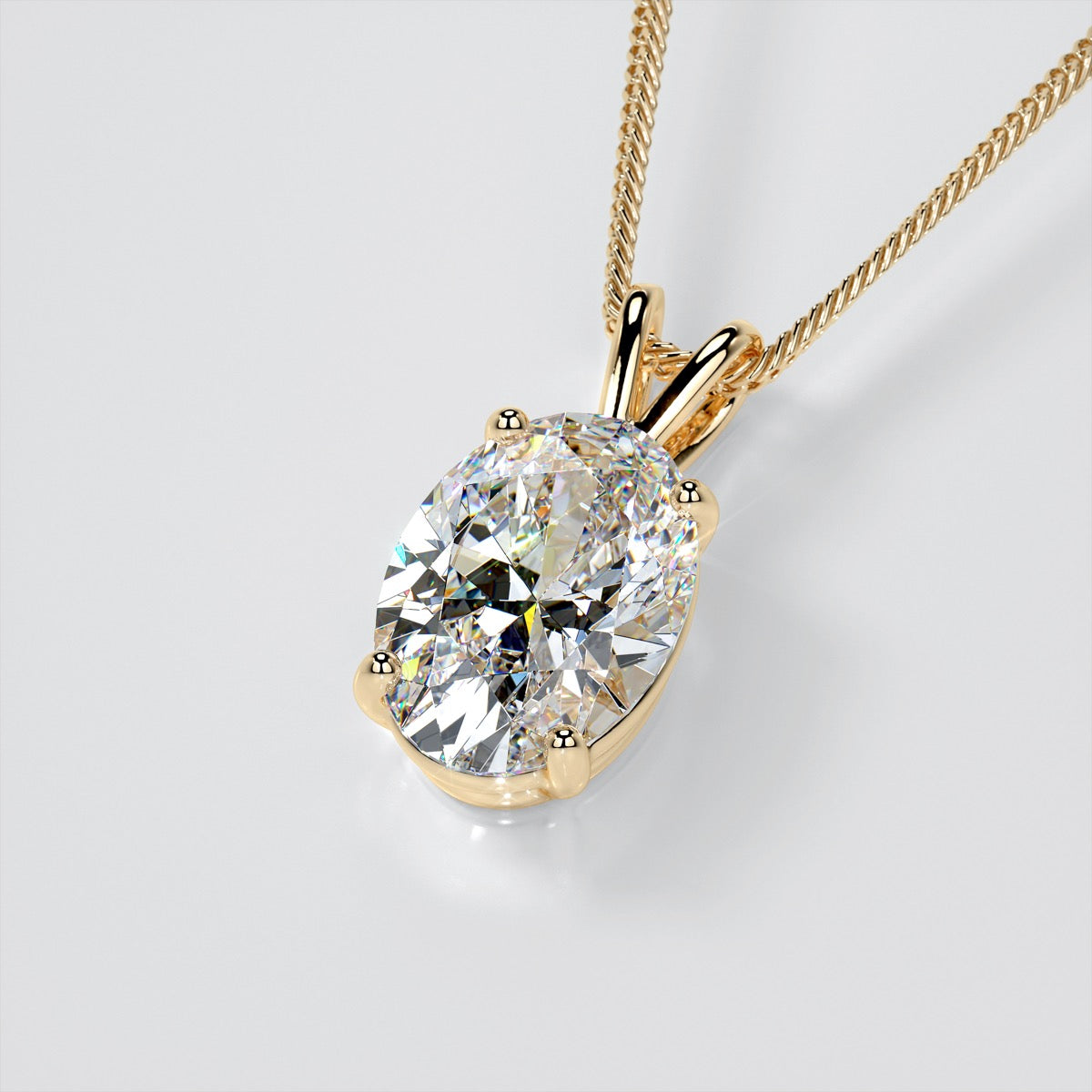 Oval Cut Solitaire Pendant With Diamond Cut Cable Chain