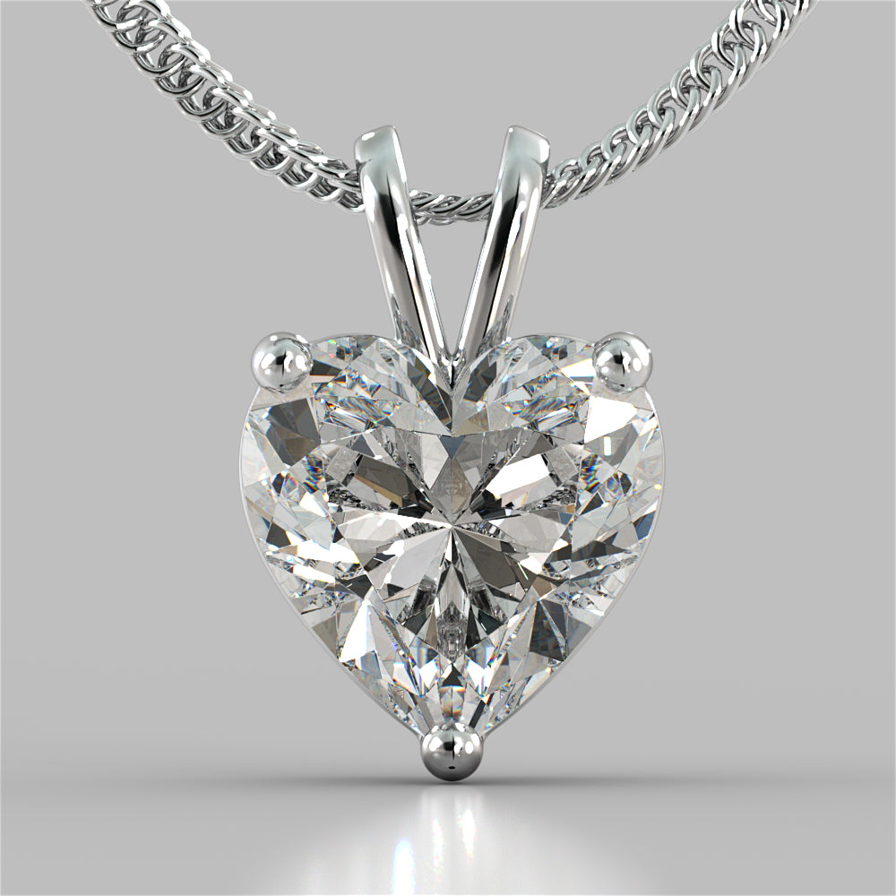 3.0Ct Heart Cut Solitaire Pendant With Diamond Cut Cable Chain in 14K White Gold - Same Day Shipping