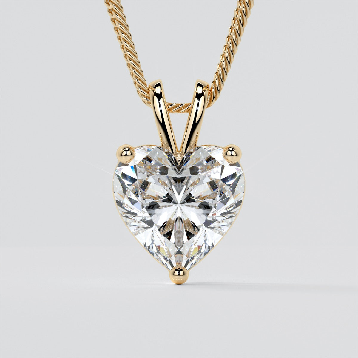 3.0Ct Heart Cut Solitaire Pendant With Diamond Cut Cable Chain in 14K White Gold - Same Day Shipping