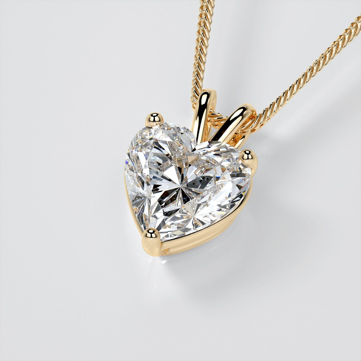 3.0Ct Heart Cut Solitaire Pendant With Diamond Cut Cable Chain in 14K White Gold