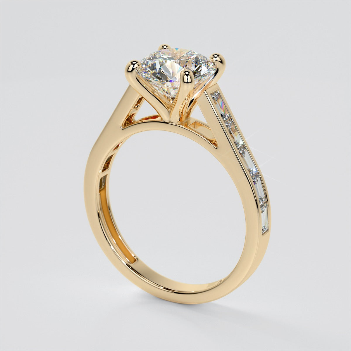 Round Cut Wedding Set With 2 Matching Wedding Bands And Baguette Accents