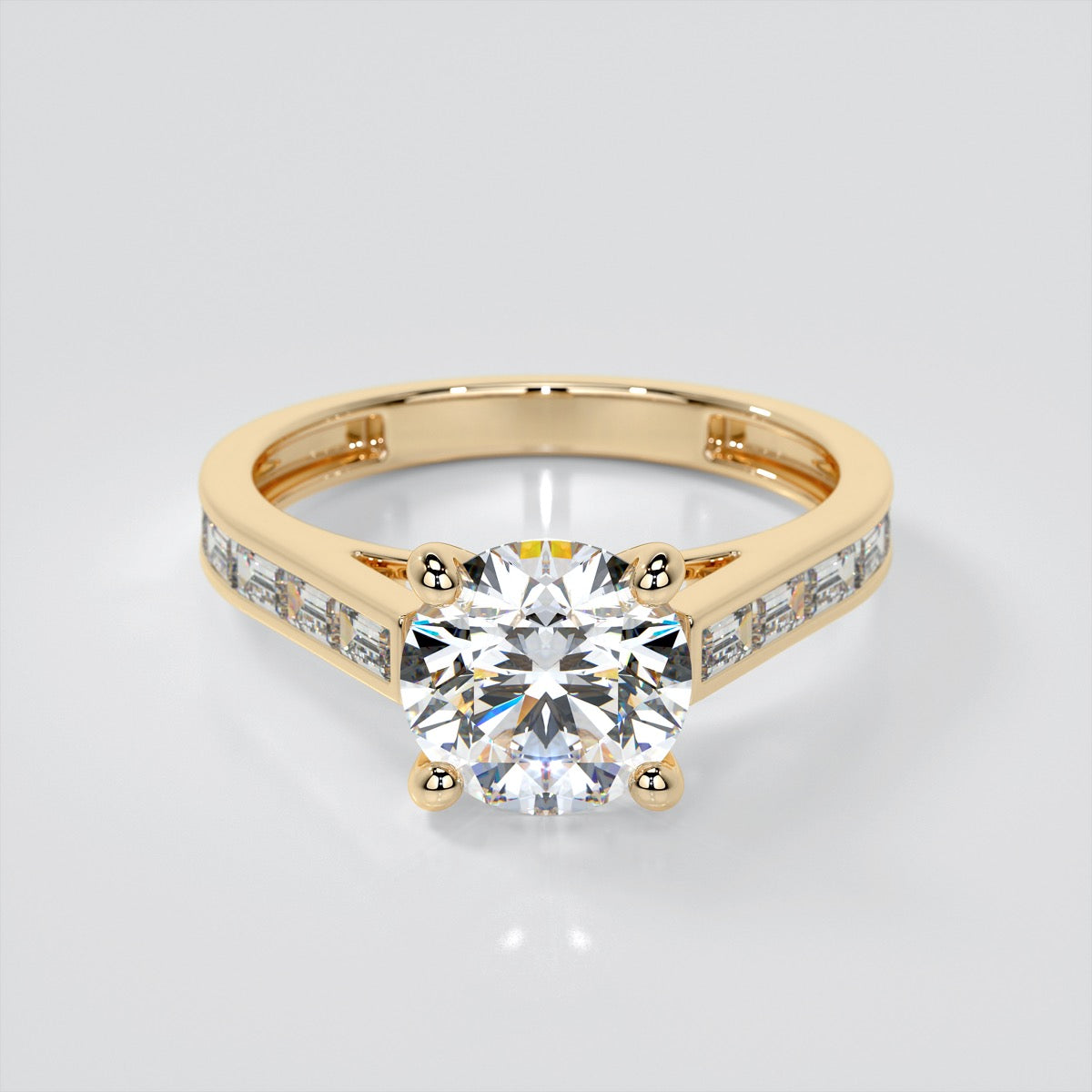 Round Cut Wedding Set With 2 Matching Wedding Bands And Baguette Accents