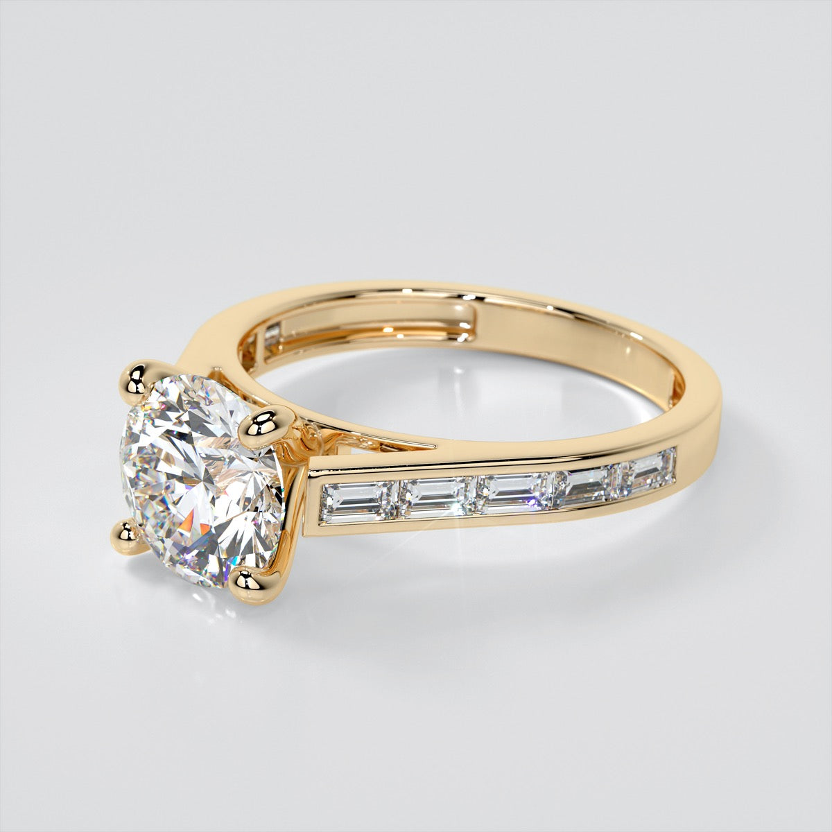 Round Cut Wedding Set With 2 Matching Wedding Bands And Baguette Accents