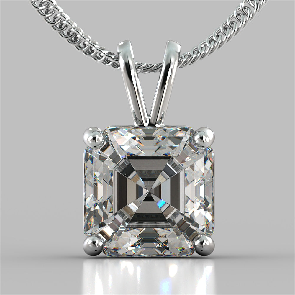 Lab Grown Diamond Asscher Cut Solitaire Pendant With Diamond Cut Cable Chain