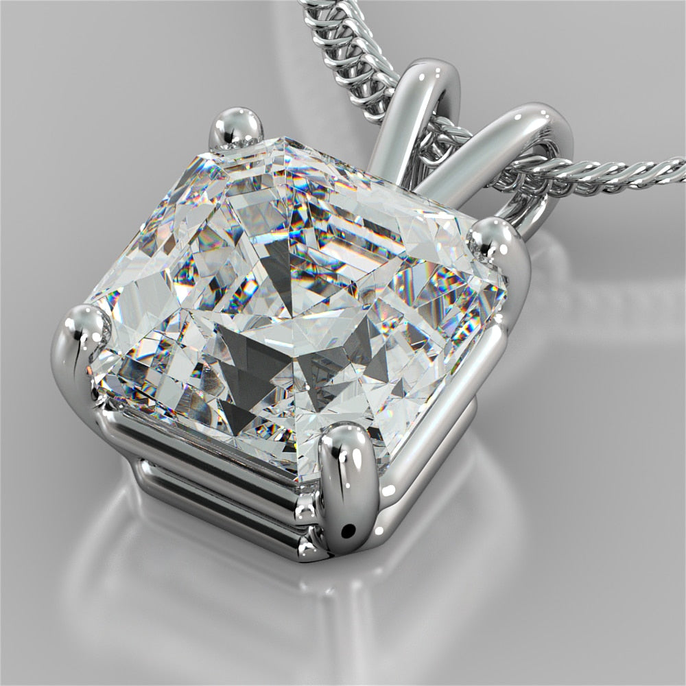 Lab Grown Diamond Asscher Cut Solitaire Pendant With Diamond Cut Cable Chain