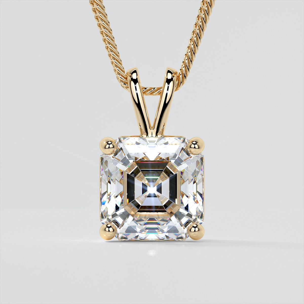 Asscher Cut Solitaire Pendant With Diamond Cut Cable Chain