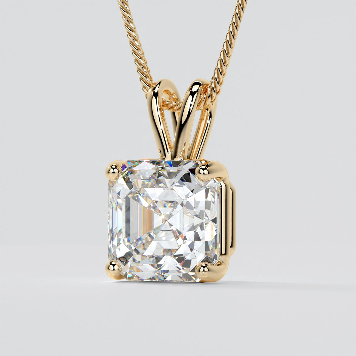 Lab Grown Diamond Asscher Cut Solitaire Pendant With Diamond Cut Cable Chain