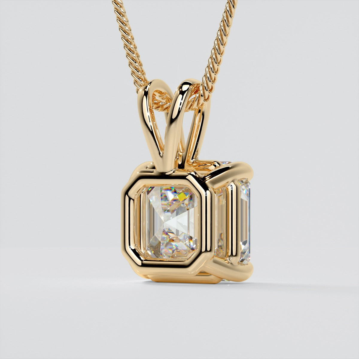 Asscher Cut Solitaire Pendant With Diamond Cut Cable Chain