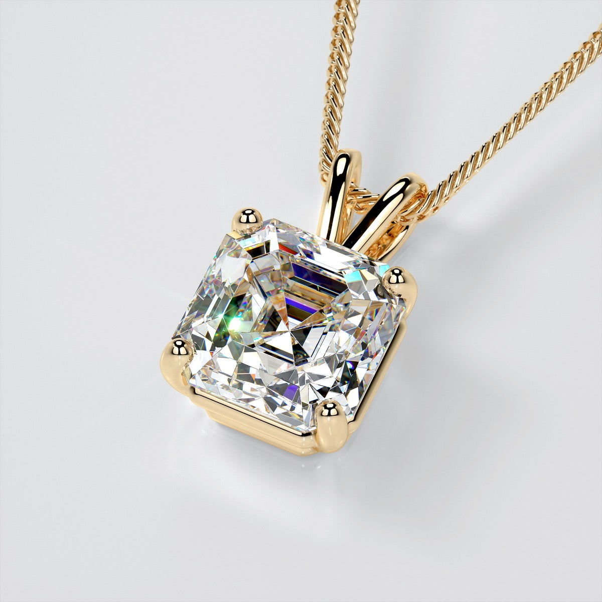 Asscher Cut Solitaire Pendant With Diamond Cut Cable Chain