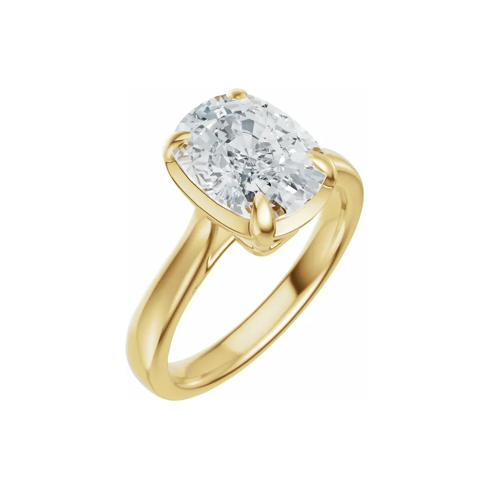 Elongated Cushion Cut Lab Grown Diamond Bezel Set Engagement Ring with Claw Prongs