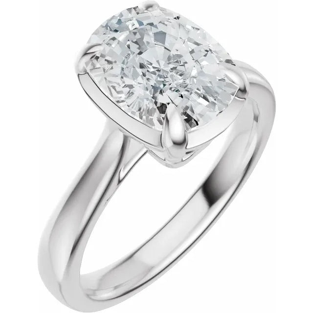 Elongated Cushion Cut Lab Grown Diamond Bezel Set Engagement Ring with Claw Prongs