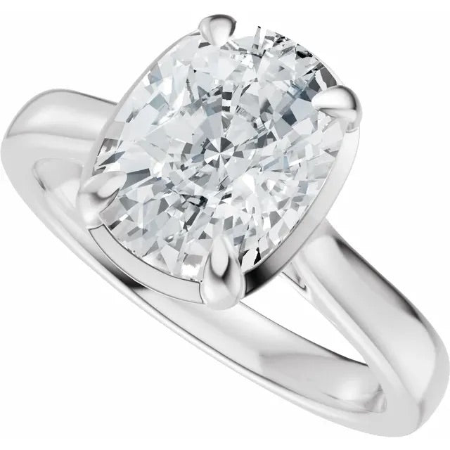 Elongated Cushion Cut Lab Grown Diamond Bezel Set Engagement Ring with Claw Prongs