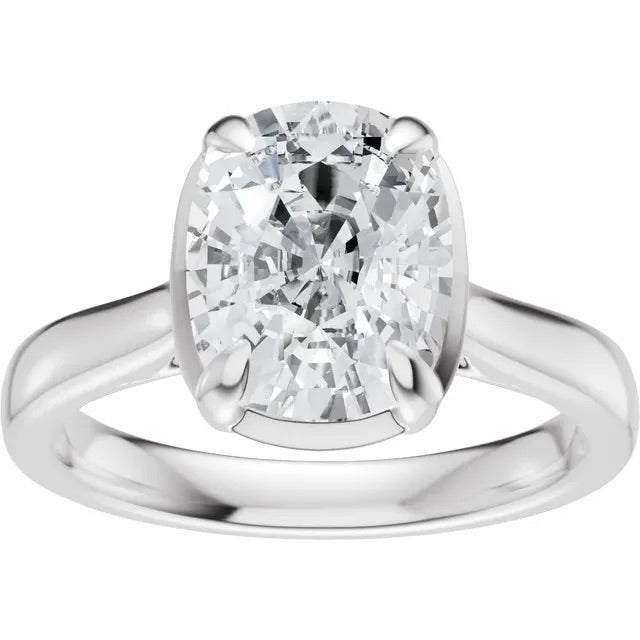 Elongated Cushion Cut Lab Grown Diamond Bezel Set Engagement Ring with Claw Prongs