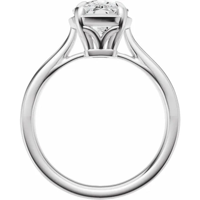 Elongated Cushion Cut Lab Grown Diamond Bezel Set Engagement Ring with Claw Prongs