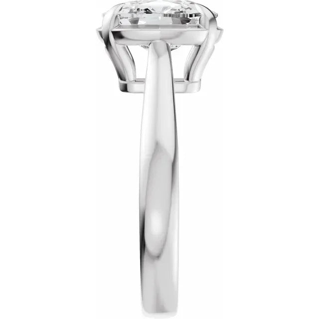 Elongated Cushion Cut Lab Grown Diamond Bezel Set Engagement Ring with Claw Prongs