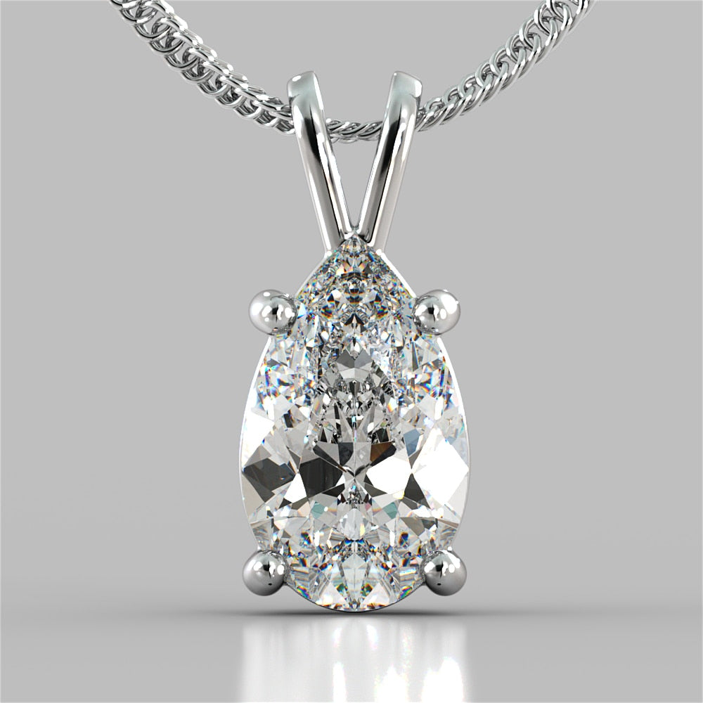 Lab grown Diamonds Pear Cut Solitaire Pendant With Diamond Cut Cable Chain
