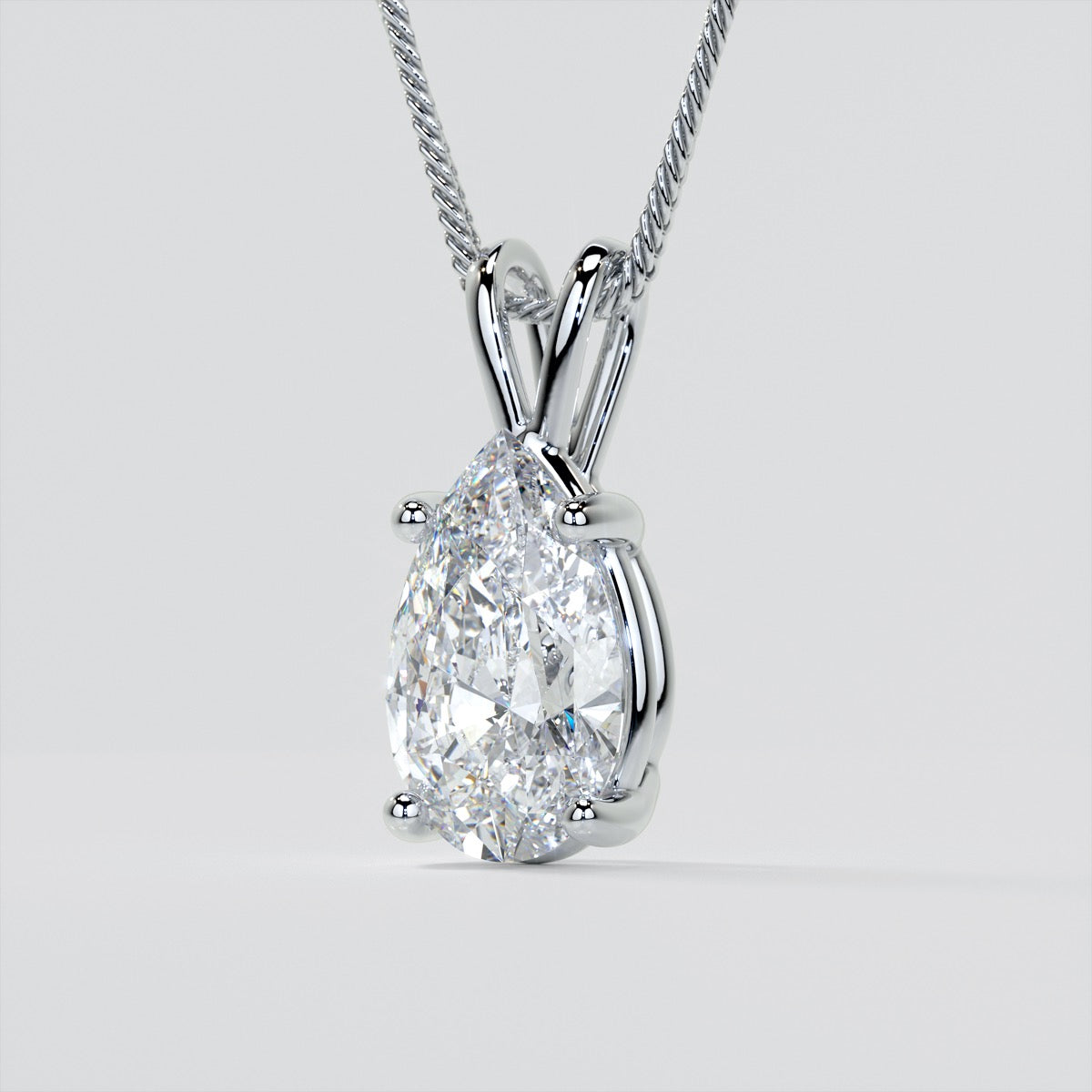 Lab grown Diamonds Pear Cut Solitaire Pendant With Diamond Cut Cable Chain
