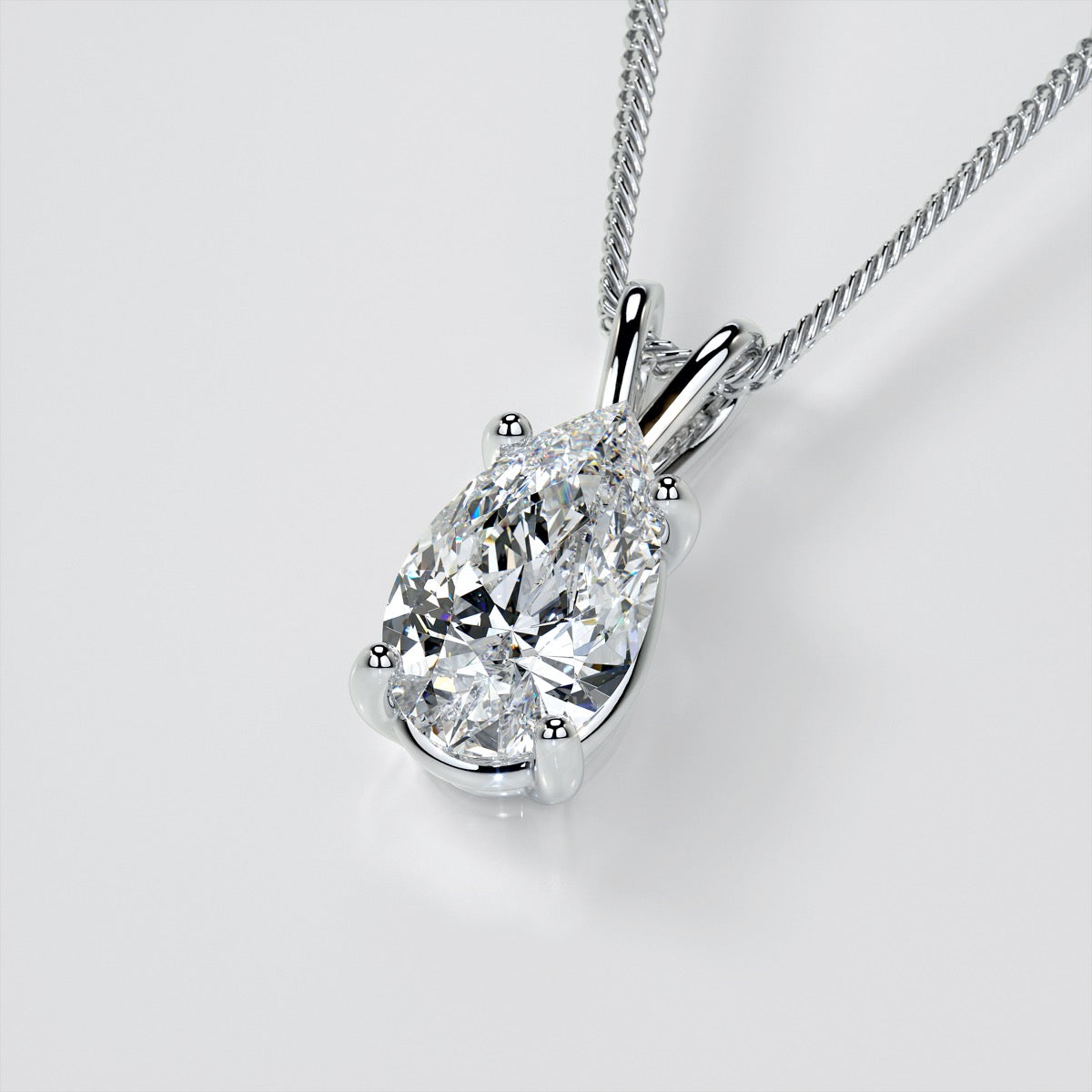 Lab grown Diamonds Pear Cut Solitaire Pendant With Diamond Cut Cable Chain