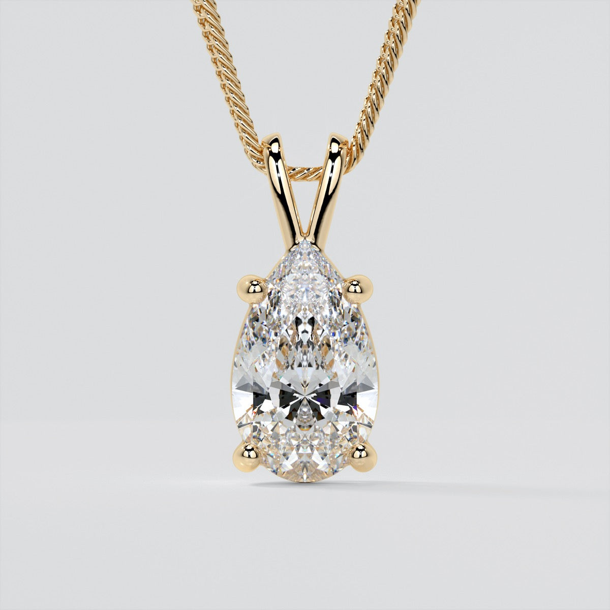 Pear Cut Solitaire Pendant With Diamond Cut Cable Chain