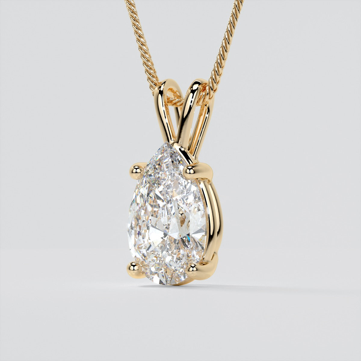 Lab grown Diamonds Pear Cut Solitaire Pendant With Diamond Cut Cable Chain