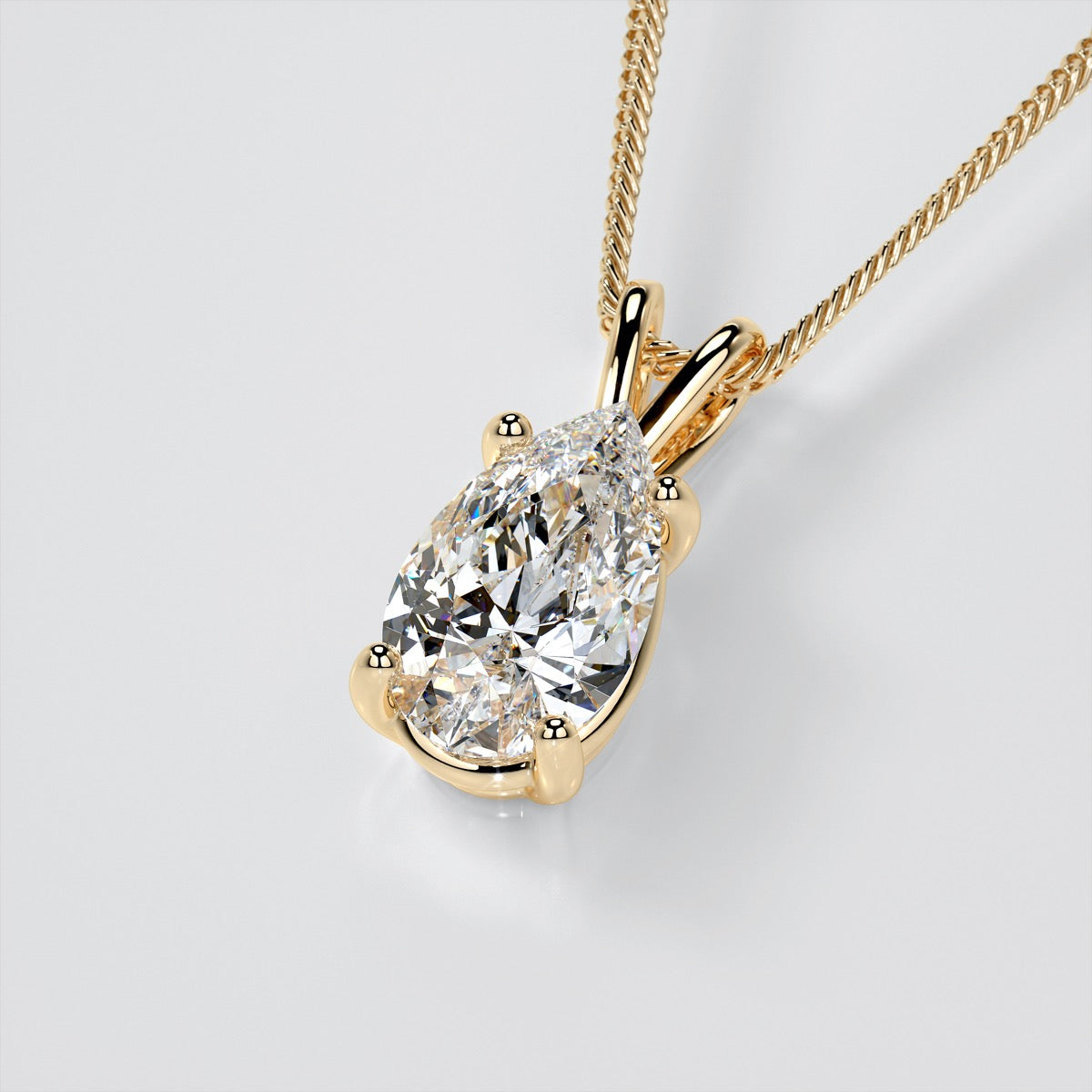 Lab grown Diamonds Pear Cut Solitaire Pendant With Diamond Cut Cable Chain