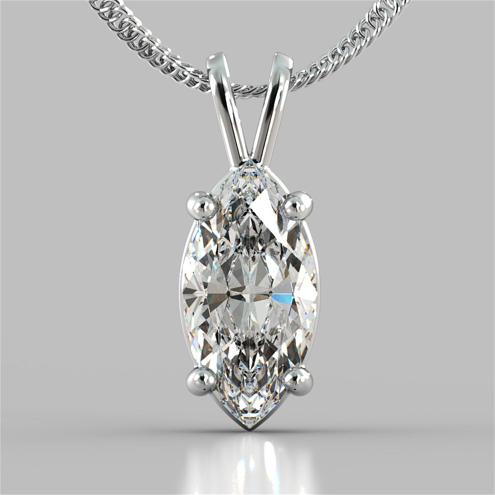 Marquise Cut Solitaire Pendant With Diamond Cut Cable Chain