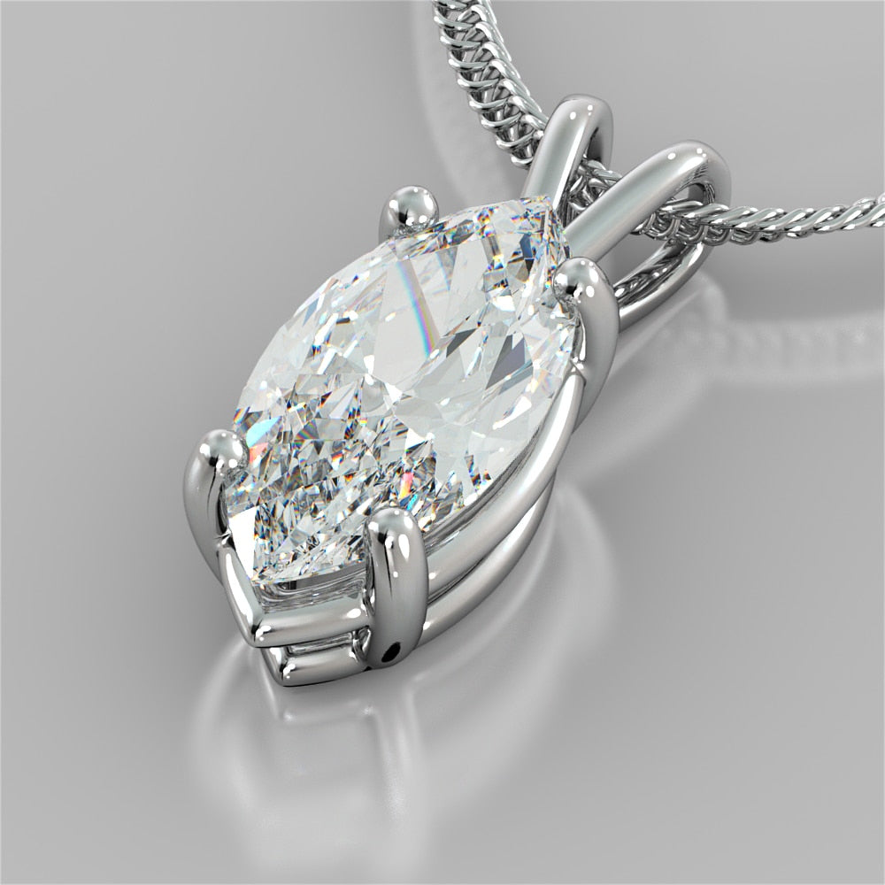 Lab Grown Diamond Marquise Cut Solitaire Pendant With Diamond Cut Cable Chain