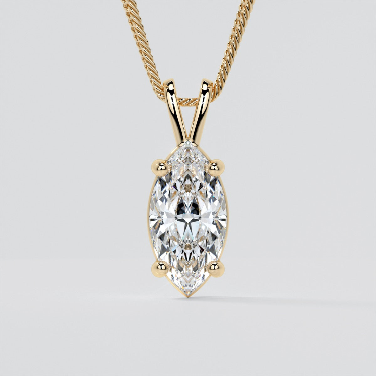 Marquise Cut Solitaire Pendant With Diamond Cut Cable Chain