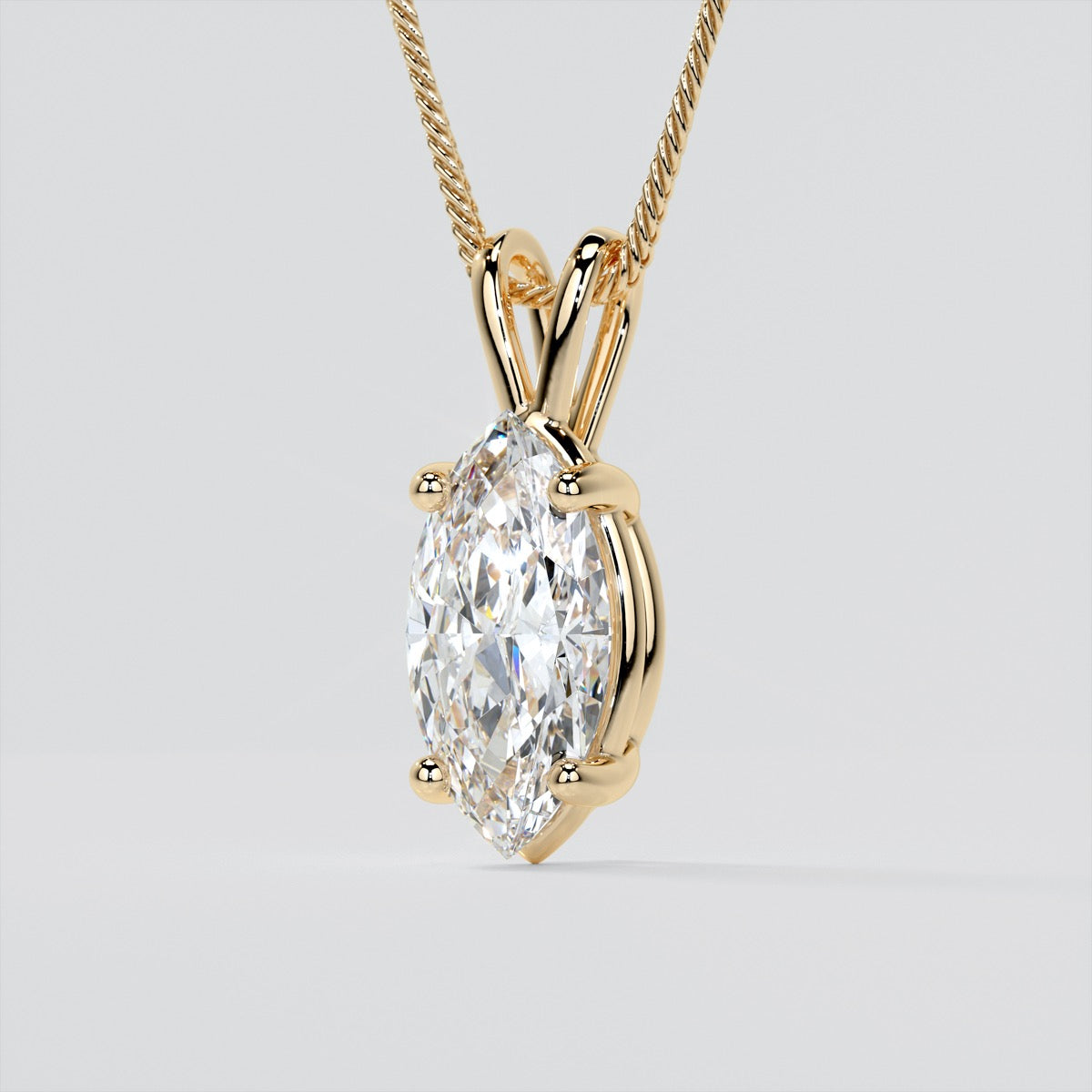 Lab Grown Diamond Marquise Cut Solitaire Pendant With Diamond Cut Cable Chain