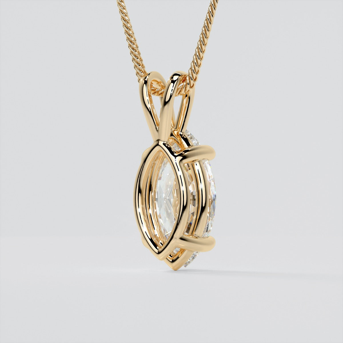 Lab Grown Diamond Marquise Cut Solitaire Pendant With Diamond Cut Cable Chain