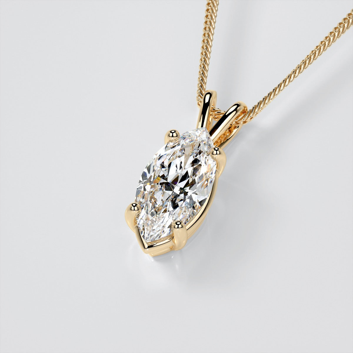 Lab Grown Diamond Marquise Cut Solitaire Pendant With Diamond Cut Cable Chain