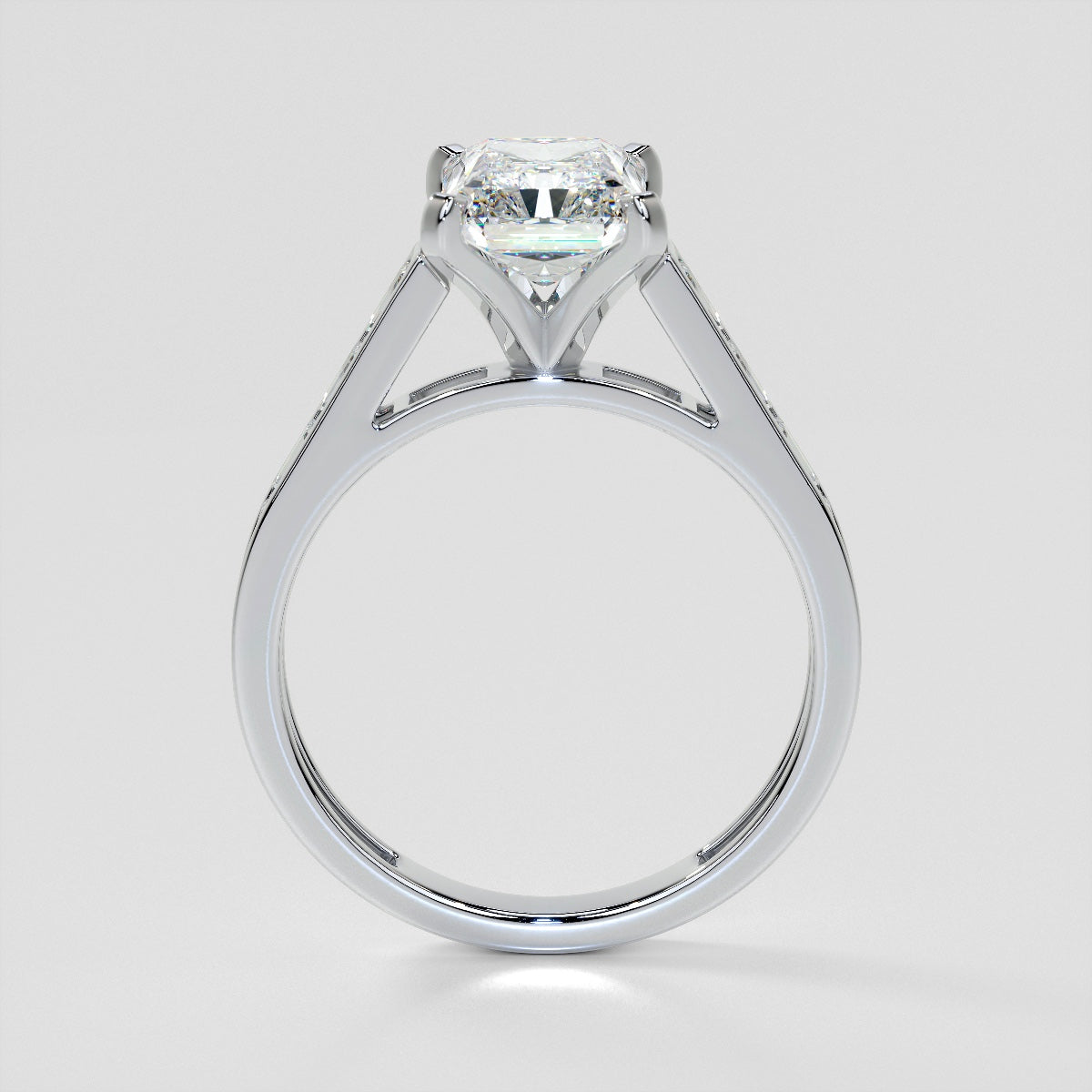 2.0CT Radiant Cut Lab Grown Channel Baguettes Engagement Ring