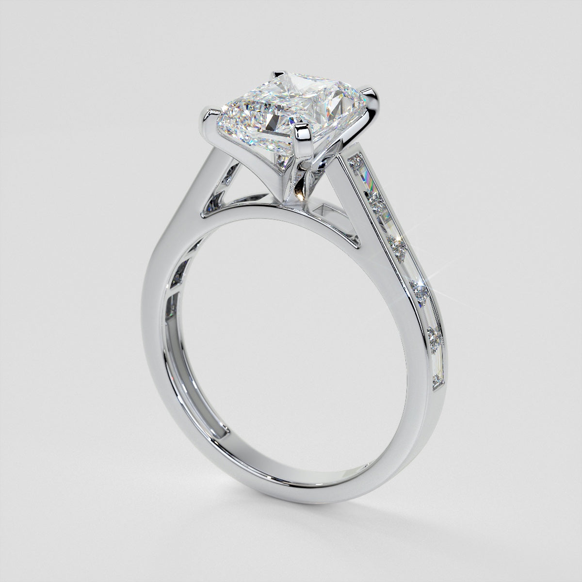 2.0CT Radiant Cut Lab Grown Channel Baguettes Engagement Ring