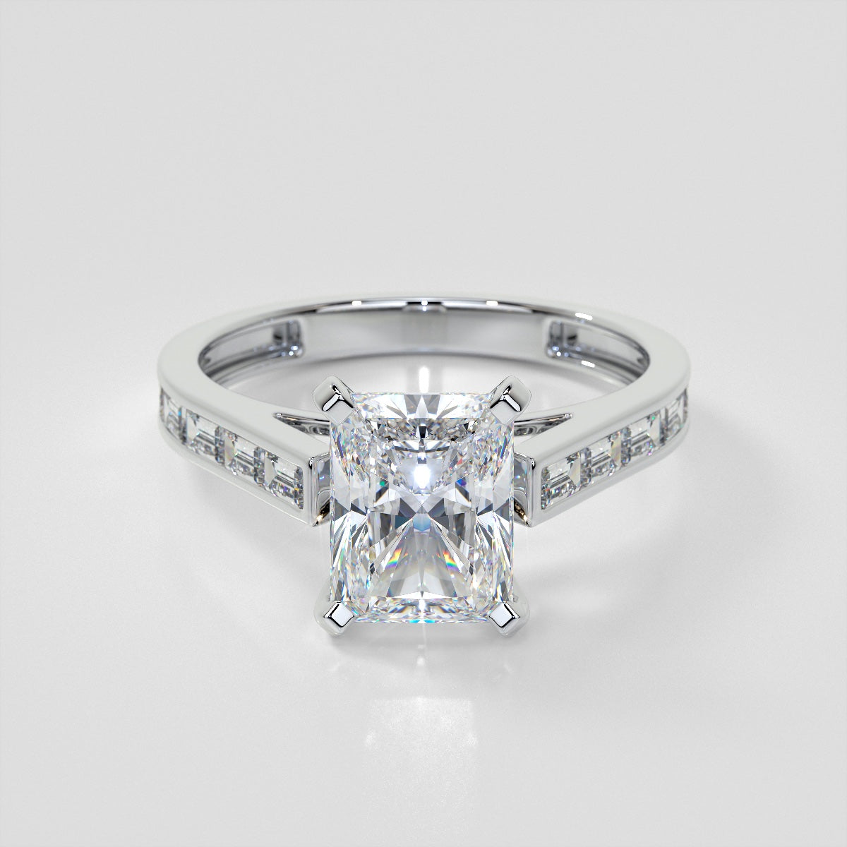 2.0CT Radiant Cut Lab Grown Channel Baguettes Engagement Ring