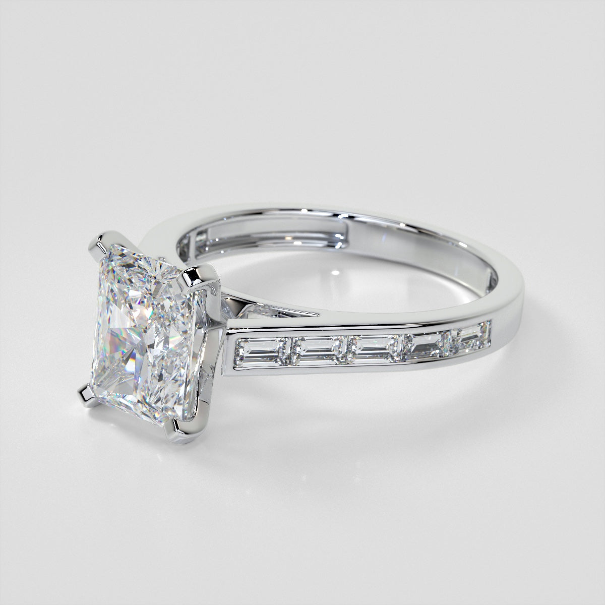 2.0CT Radiant Cut Lab Grown Channel Baguettes Engagement Ring