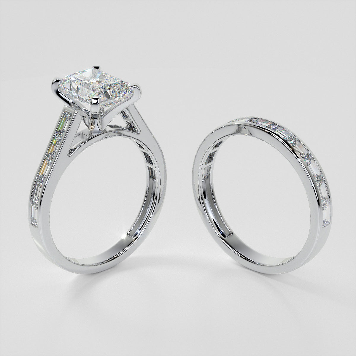 2.0CT Radiant Cut Lab Grown Channel Baguettes Engagement Ring